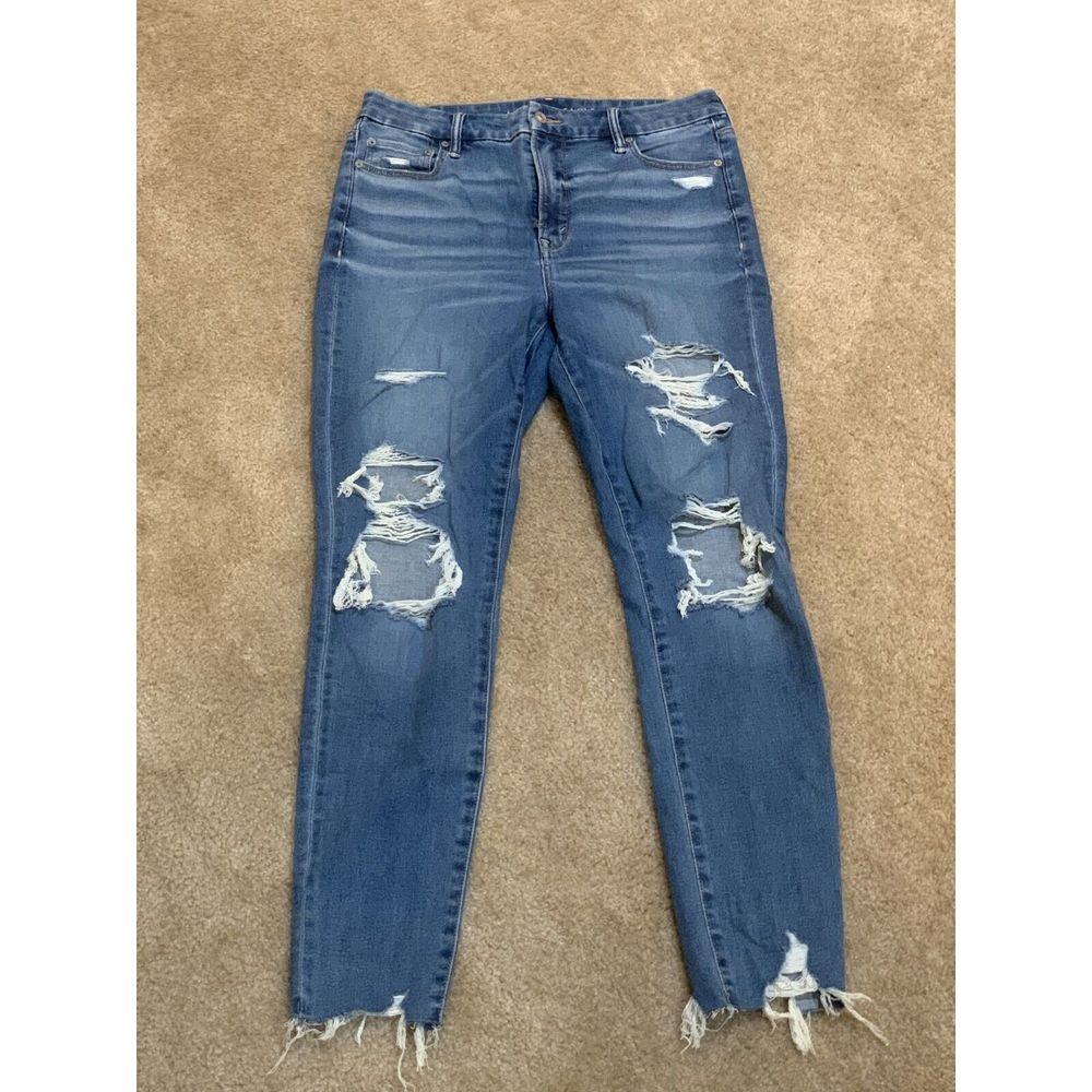 American Eagle Jegging Womens 16 Blue Distressed Denim Super Hi-Rise Stretch